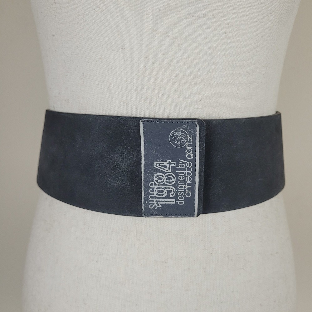 Annette Gortz Belt XL Black Leather Wide Hook Loop Cinch Corset Minimalist